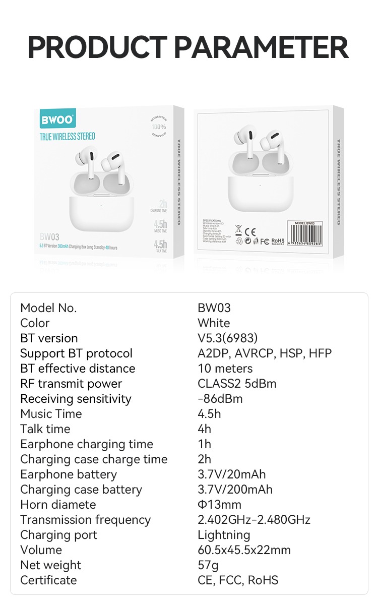 BW03 ECOUTEUR INTRA- AURICULAIRE SANS FIL