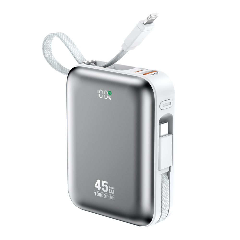 BO-P77  Batterie externe BWOO PD45W à charge rapide et de petite taille, avec 2 câbles intégrés