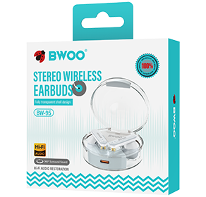 BW95 Écouteurs intra-auriculaires sans fil semi-intra-auriculaires avec boîtier de charge transparent BT V5.2