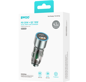 BO-CC95  43 W USB-C Chargeur de voiture 2 ports transparent et gris